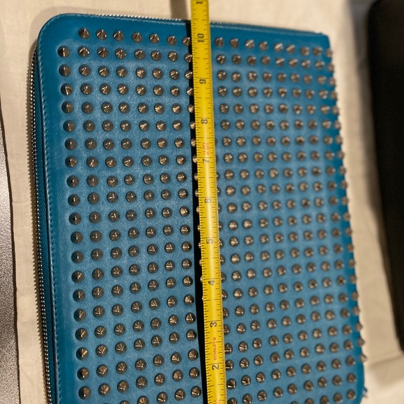 Authentic Louboutin large clutch / iPad case. Teal with spikes - Picture 3 of 14